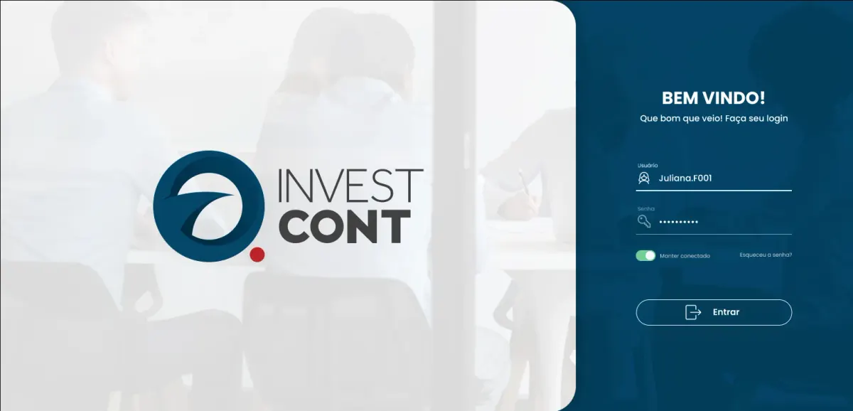 InvestCont: captura de tela da interface